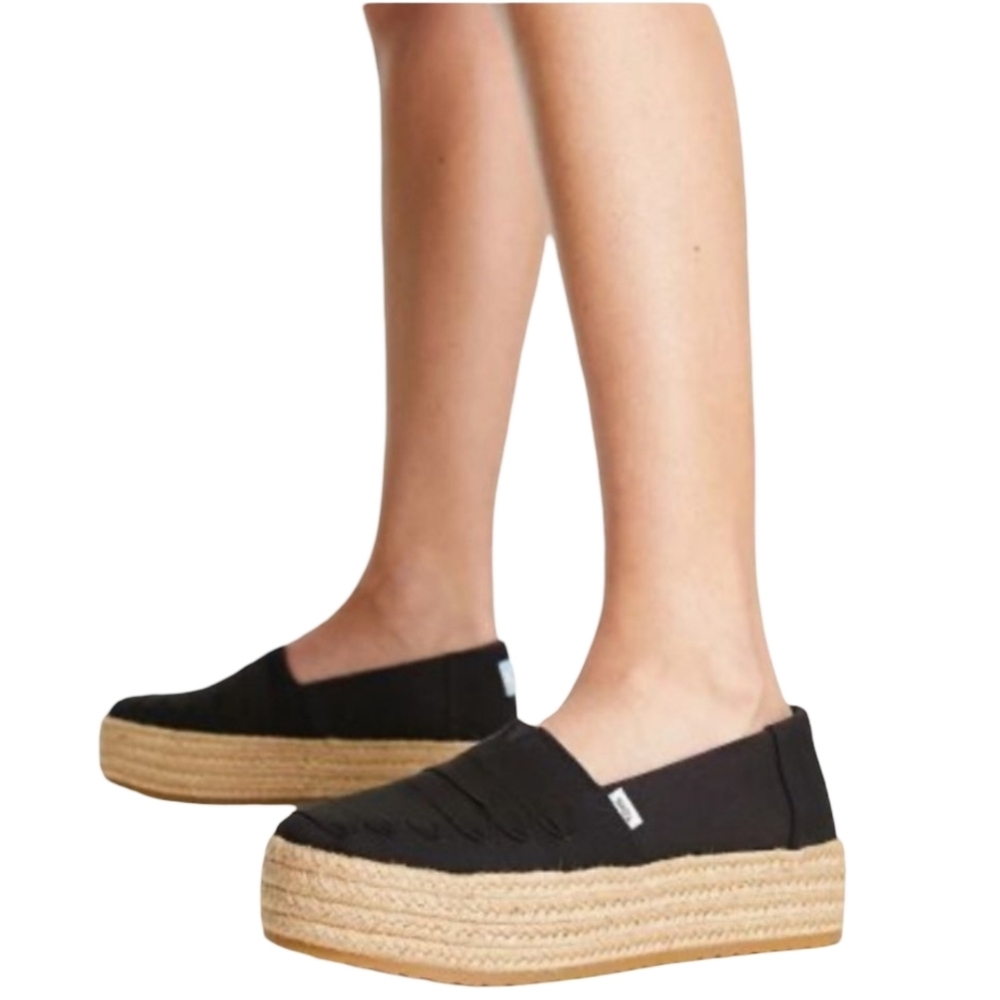 TOMS Valencia Black Canvas Platform Espadrille Slip-On 11 NWOT - Picture 2 of 12